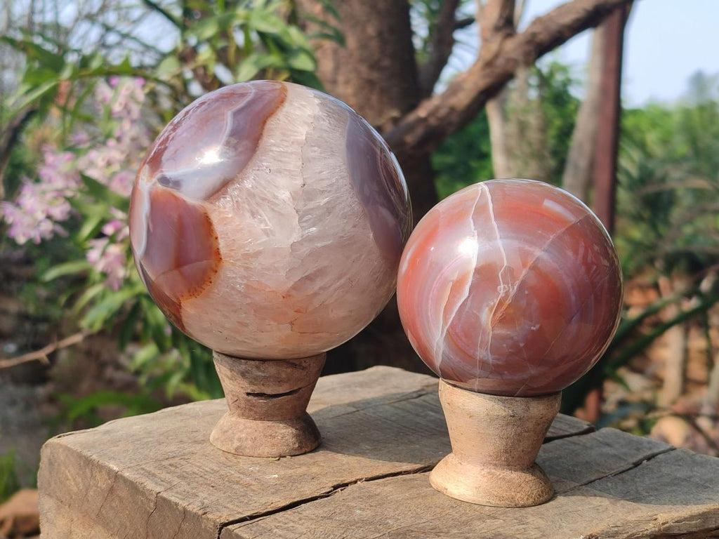 Polished Red Shashe River Agate Spheres x 2 From Shashe River, Zimbabwe