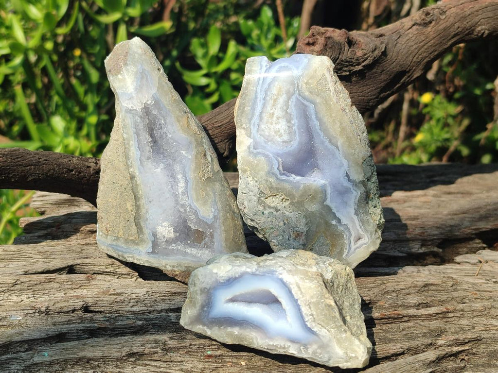 Polished One Side Blue Lace Agate Geodes x 13 From Nsanje, Malawi