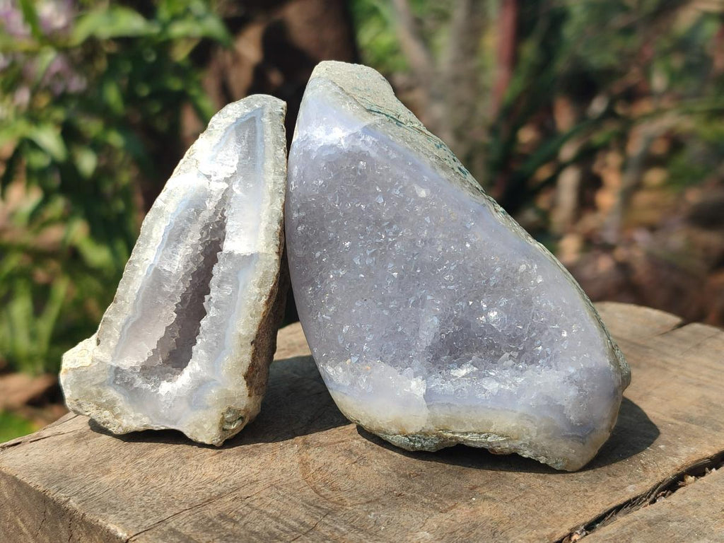 Polished One Side Blue Lace Agate Geodes x 13 From Nsanje, Malawi