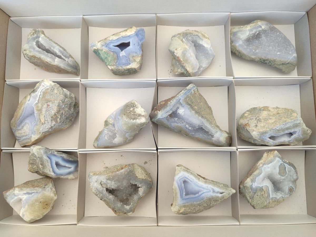 Polished One Side Blue Lace Agate Geodes x 13 From Nsanje, Malawi