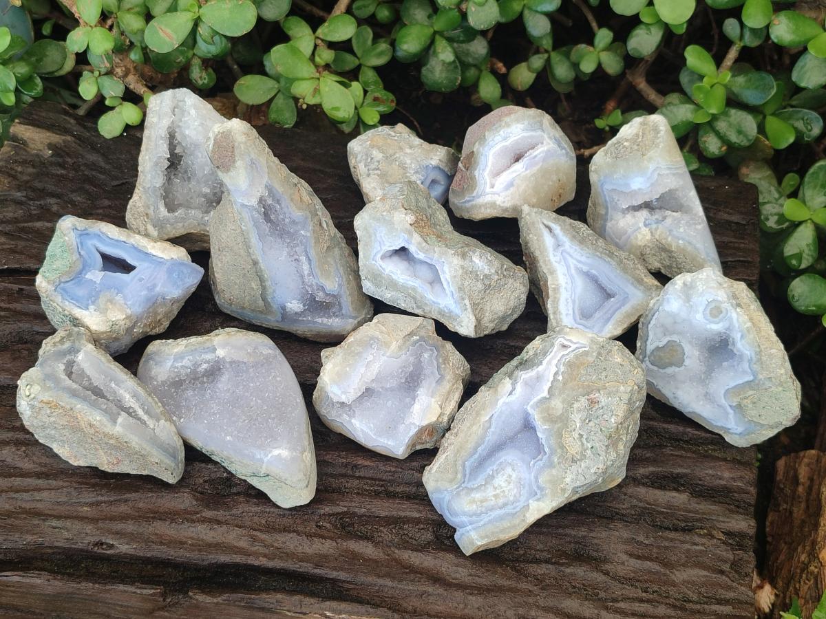 Polished One Side Blue Lace Agate Geodes x 13 From Nsanje, Malawi