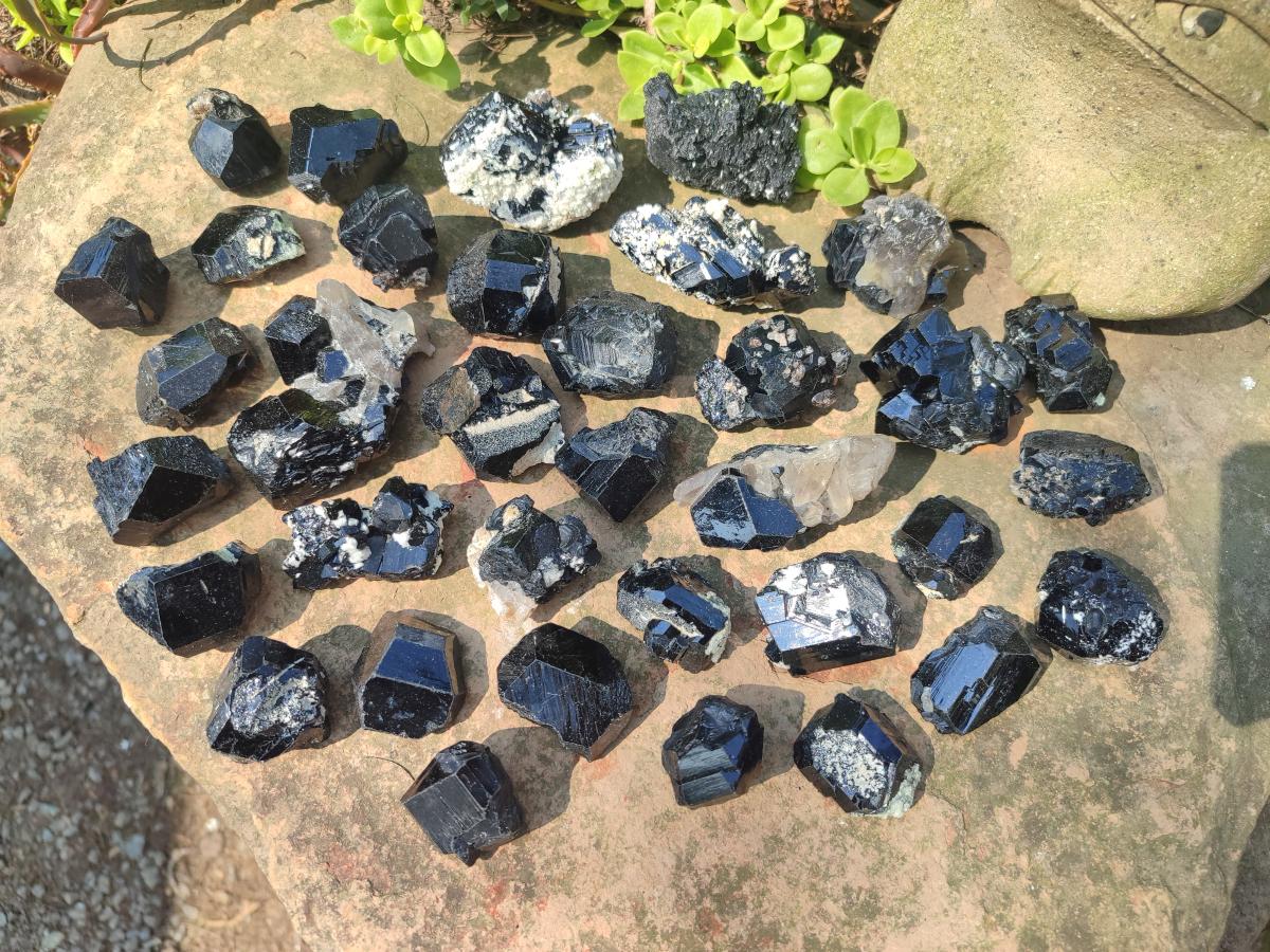 Natural Schorl Black Tourmaline Crystals and Clusters with Associated Minerals x 35 From Erongo, Namibia