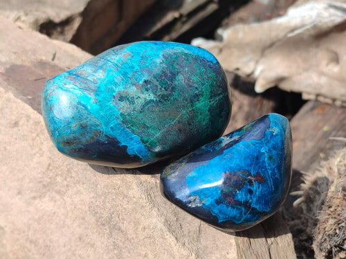 Polished Shattuckite Free Forms with Associated Minerals x 6 From Kaokoveld, Namibia