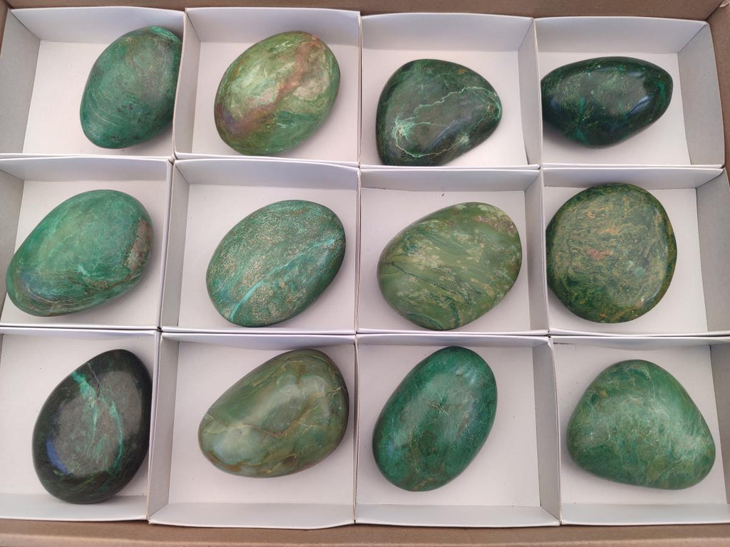 Polished Chrome Verdite Gemstone Galets  x 12 From Zimbabwe
