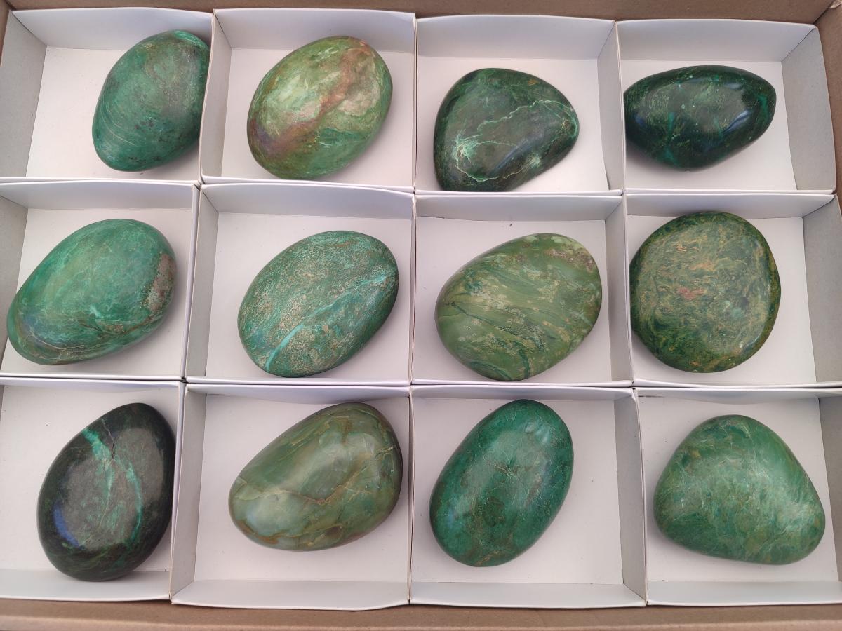 Polished Chrome Verdite Gemstone Galets  x 12 From Zimbabwe