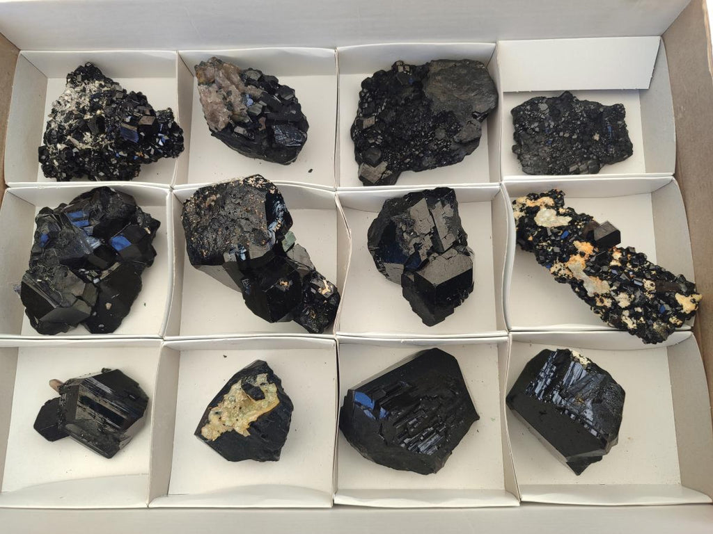 Natural Schorl Black Tourmaline Crystals and Clusters with Associated Minerals x 12 From Erongo, Namibia