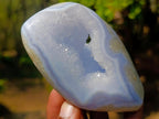 Polished and Natural Blue Lace Agate Standing Display Pieces x 3 From Nsanje, Malawi