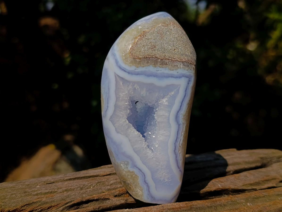 Polished and Natural Blue Lace Agate Standing Display Pieces x 3 From Nsanje, Malawi