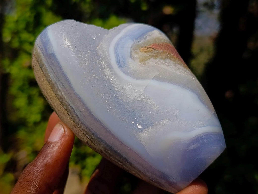 Polished and Natural Blue Lace Agate Standing Display Pieces x 3 From Nsanje, Malawi