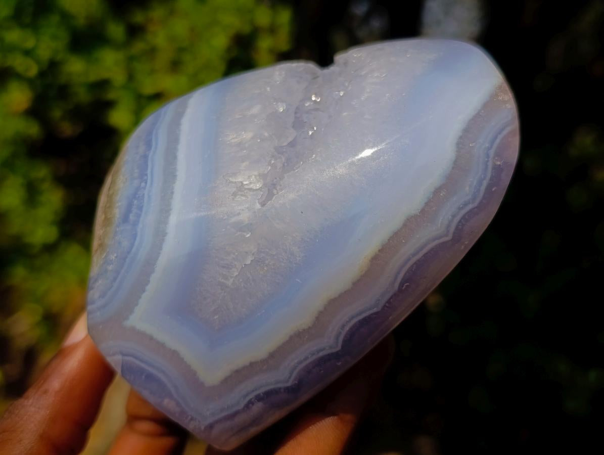 Polished and Natural Blue Lace Agate Standing Display Pieces x 3 From Nsanje, Malawi