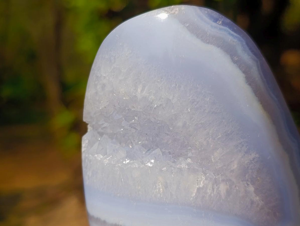 Polished and Natural Blue Lace Agate Standing Display Pieces x 3 From Nsanje, Malawi