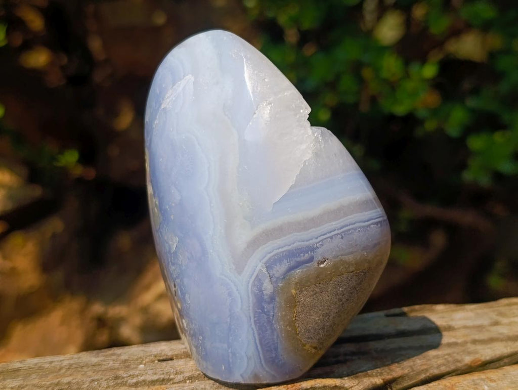 Polished and Natural Blue Lace Agate Standing Display Pieces x 3 From Nsanje, Malawi