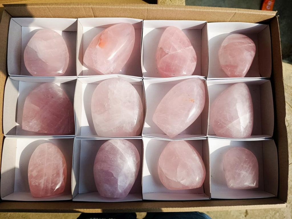 Polished Rose Quartz Standing Display Pieces x 12 From Zimbabwe