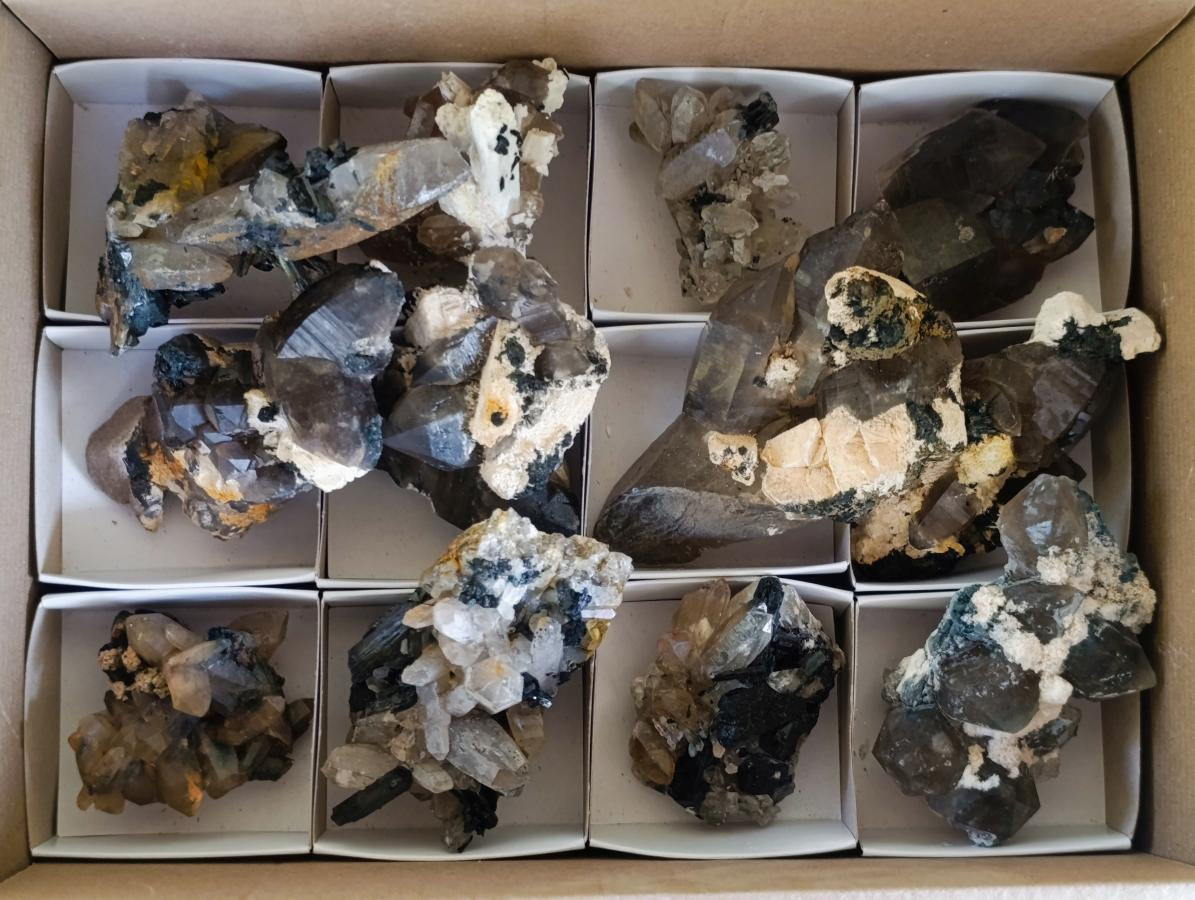 Natural Smokey Quartz Clusters with Associated Minerals x 12 From Erongo, Namibia