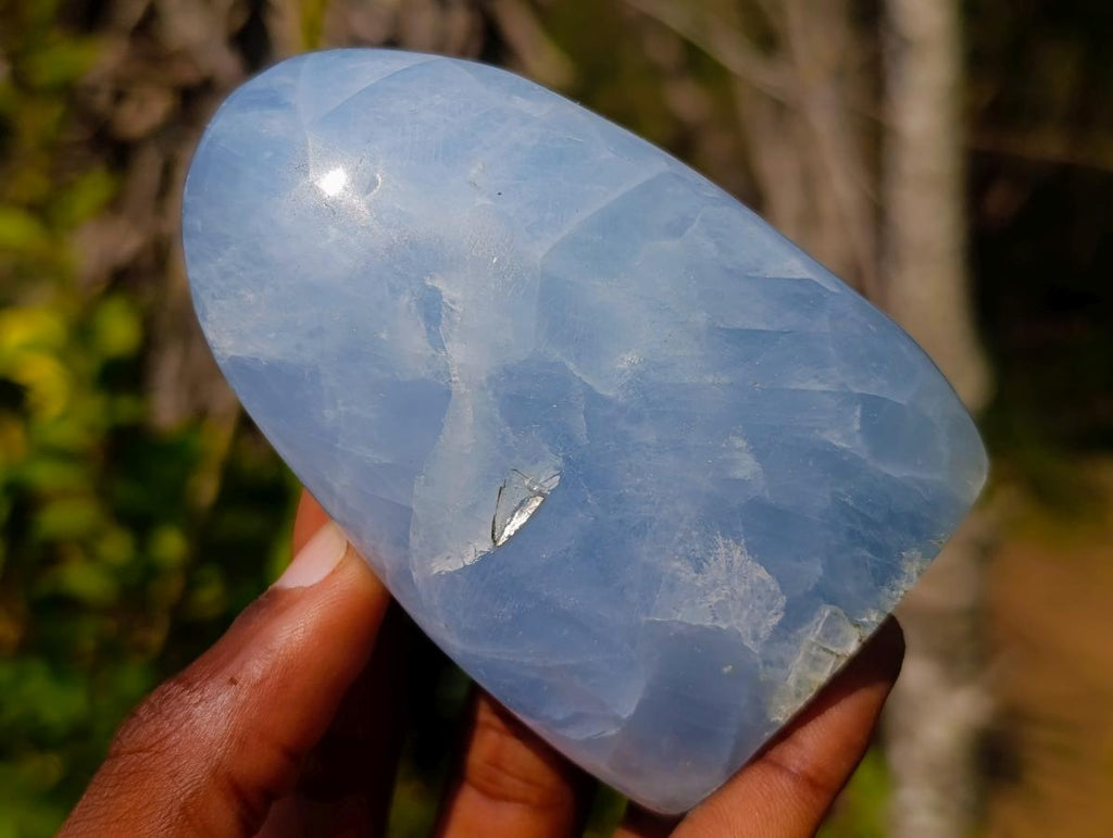 Polished Blue Calcite Standing Display Pieces x 6 From Madagascar