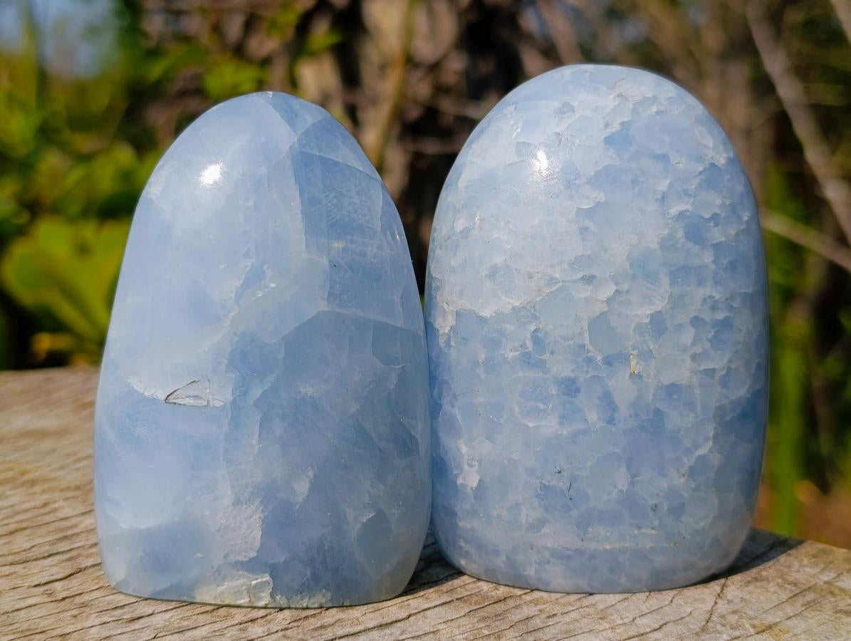 Polished Blue Calcite Standing Display Pieces x 6 From Madagascar