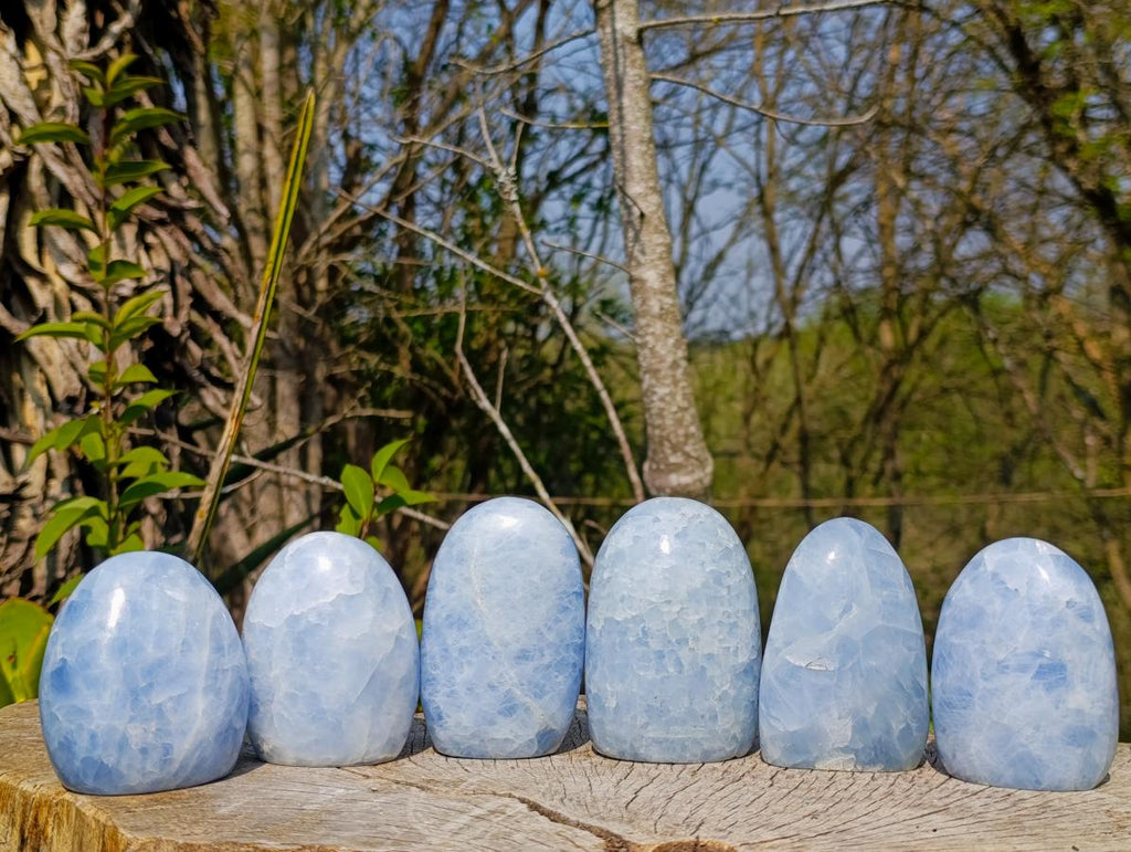 Polished Blue Calcite Standing Display Pieces x 6 From Madagascar