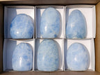 Polished Blue Calcite Standing Display Pieces x 6 From Madagascar