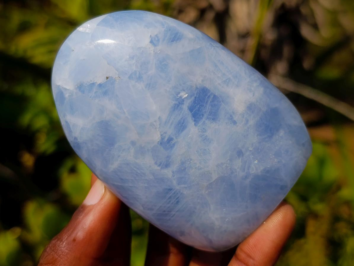 Polished Blue Calcite Standing Display Pieces x 6 From Madagascar