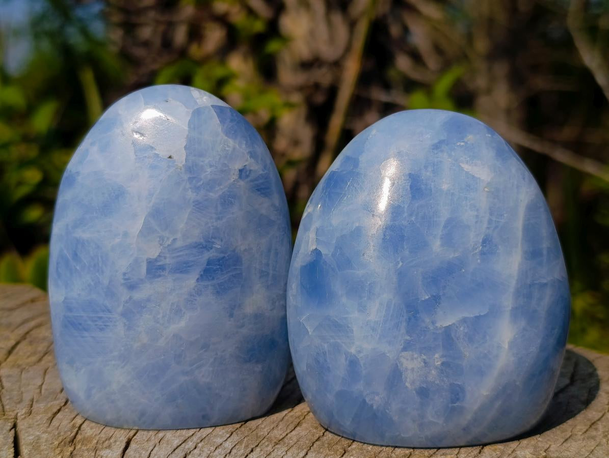 Polished Blue Calcite Standing Display Pieces x 6 From Madagascar