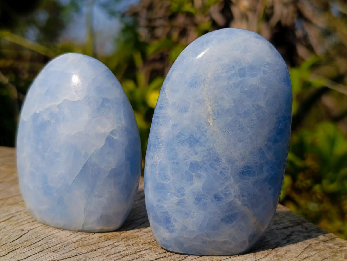 Polished Blue Calcite Standing Display Pieces x 6 From Madagascar