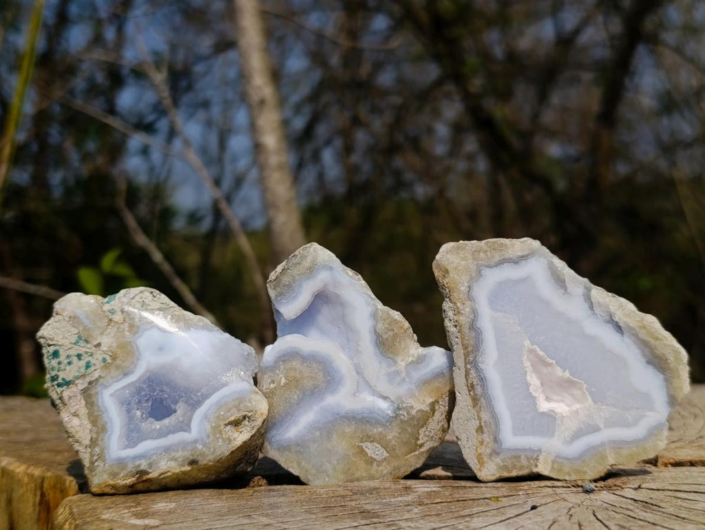 Polished One Side Blue Lace Agate Geodes x 12 From Nsanje, Malawi