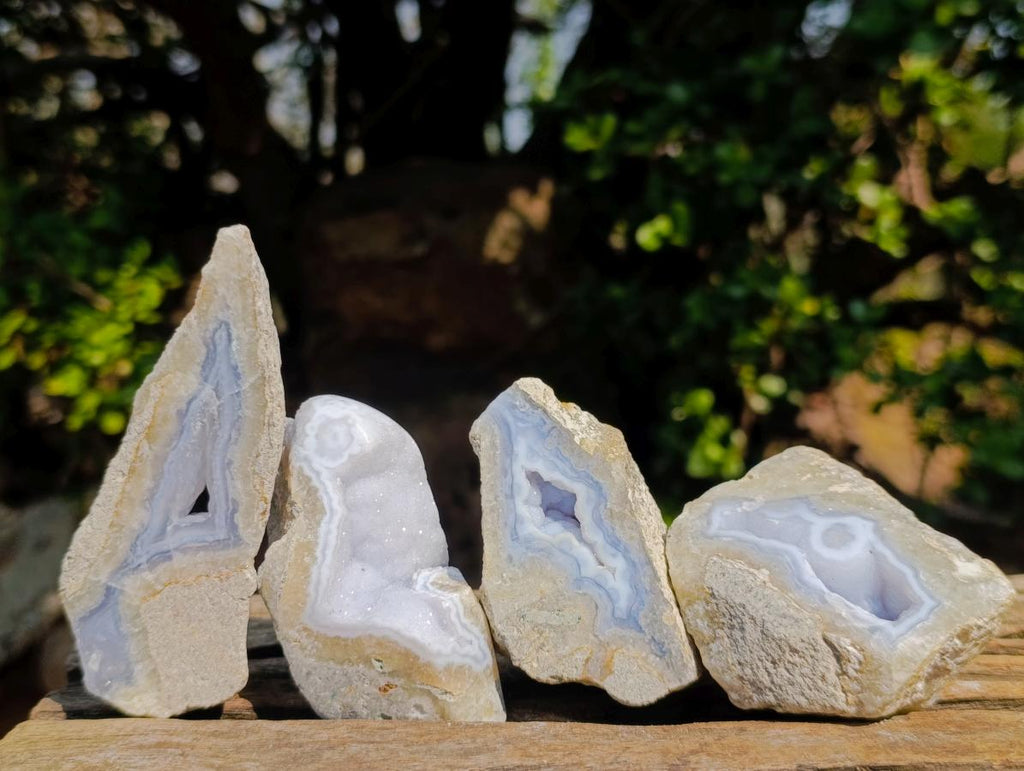 Polished One Side Blue Lace Agate Geodes x 12 From Nsanje, Malawi