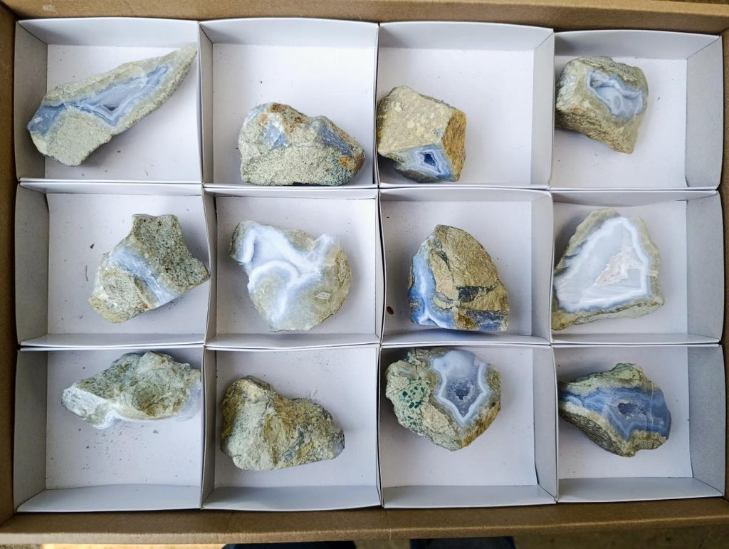 Polished One Side Blue Lace Agate Geodes x 12 From Nsanje, Malawi