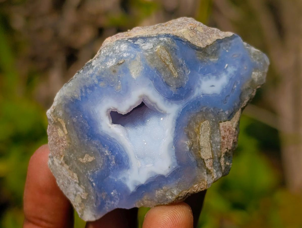 Polished One Side Blue Lace Agate Geodes x 12 From Nsanje, Malawi