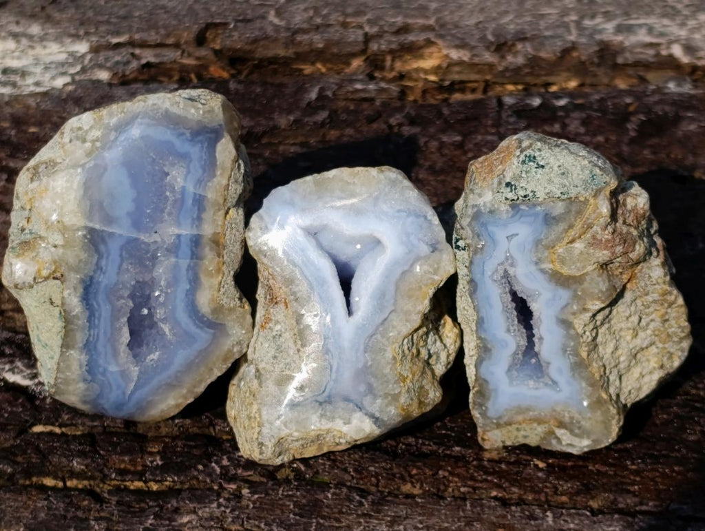 Polished One Side Blue Lace Agate Geodes x 12 From Nsanje, Malawi