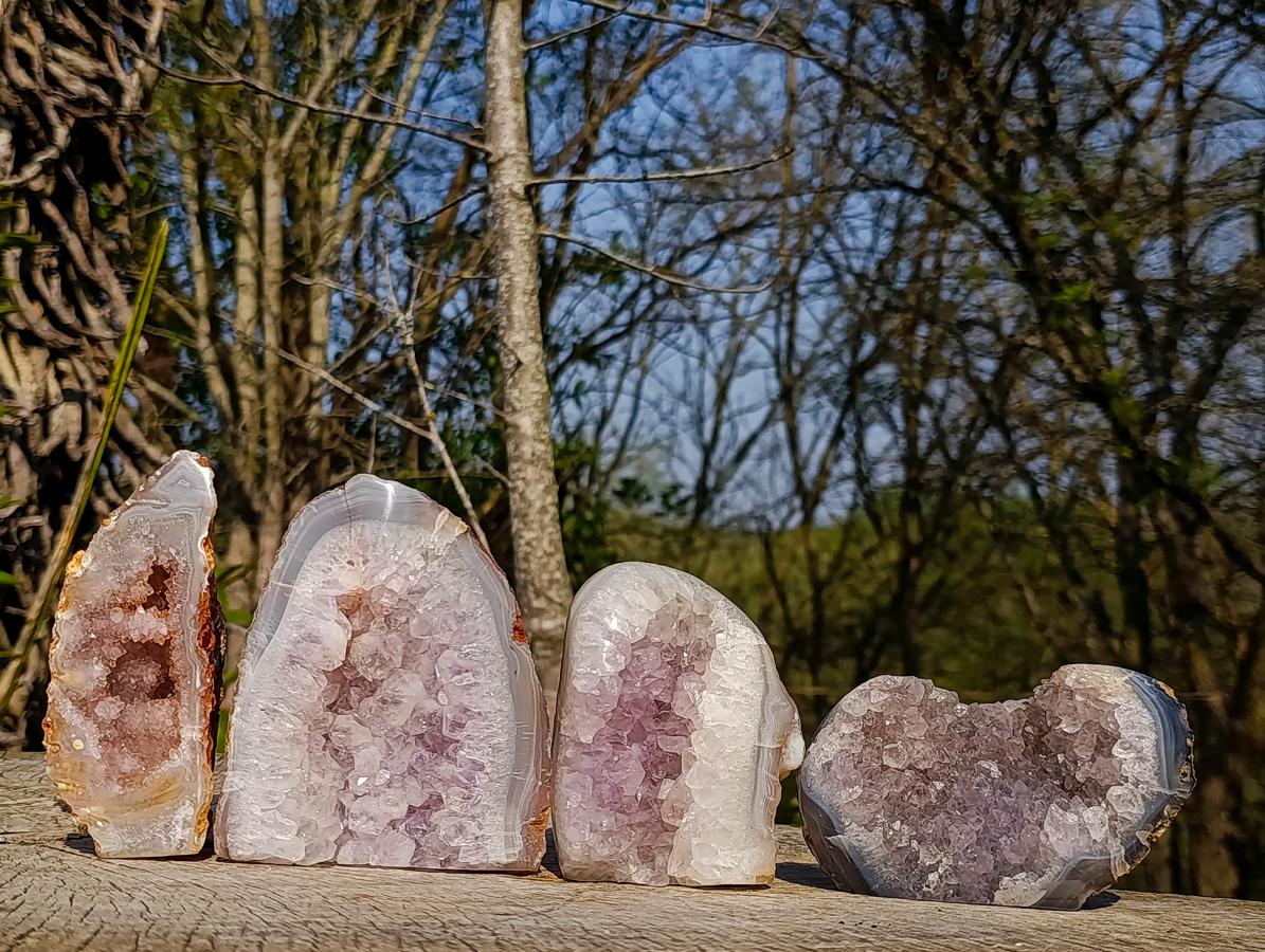 Polished and Natural Agate Amethyst Standing Display Pieces x 4 From Maintirano, Madagascar