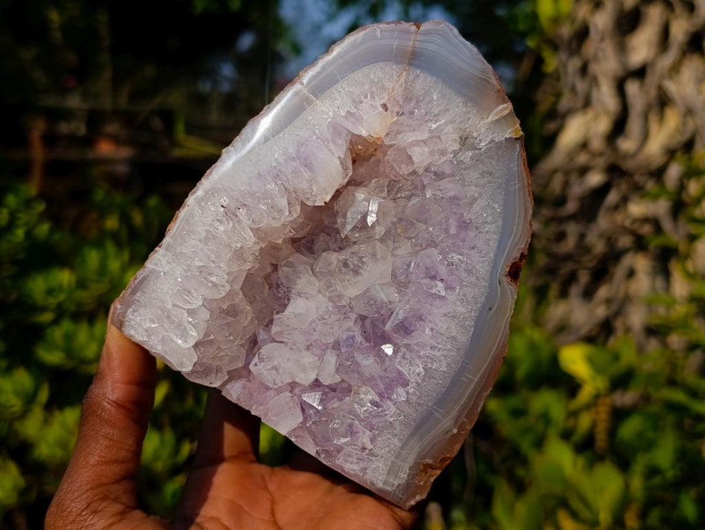 Polished and Natural Agate Amethyst Standing Display Pieces x 4 From Maintirano, Madagascar