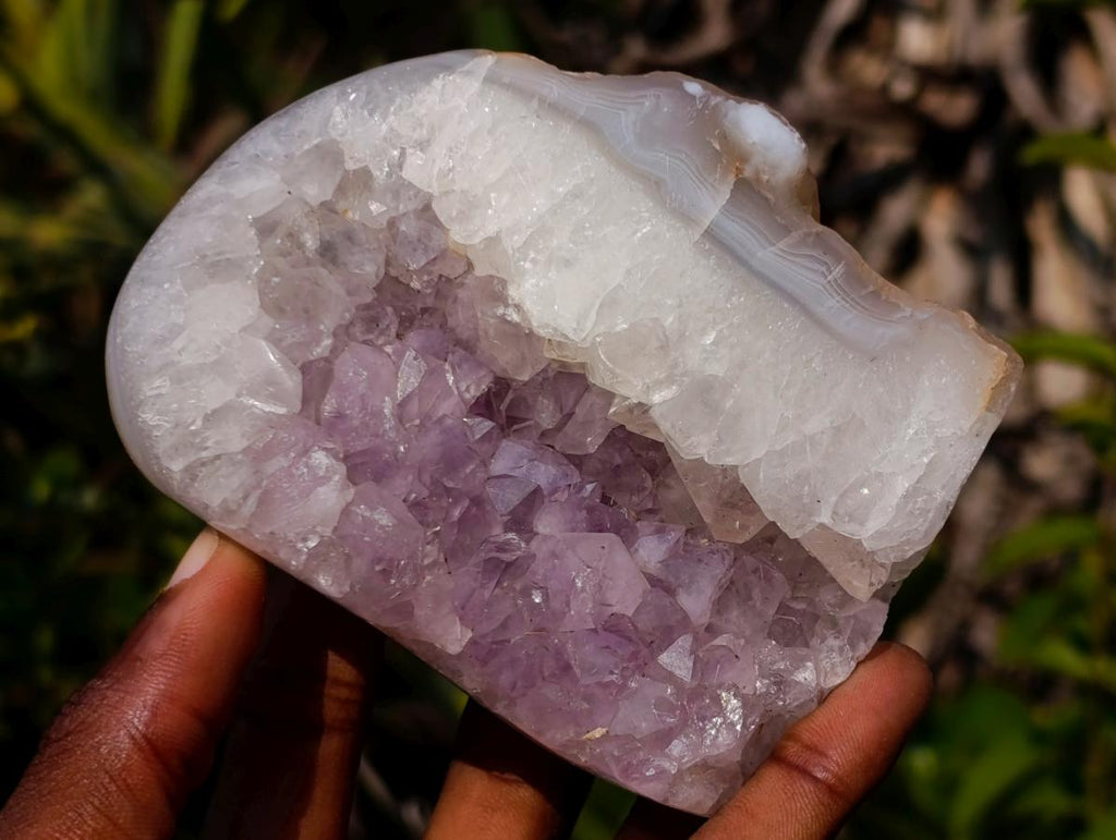 Polished and Natural Agate Amethyst Standing Display Pieces x 4 From Maintirano, Madagascar