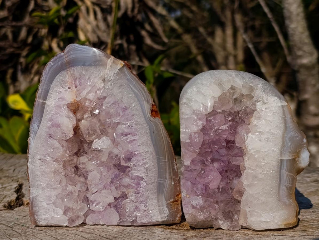 Polished and Natural Agate Amethyst Standing Display Pieces x 4 From Maintirano, Madagascar