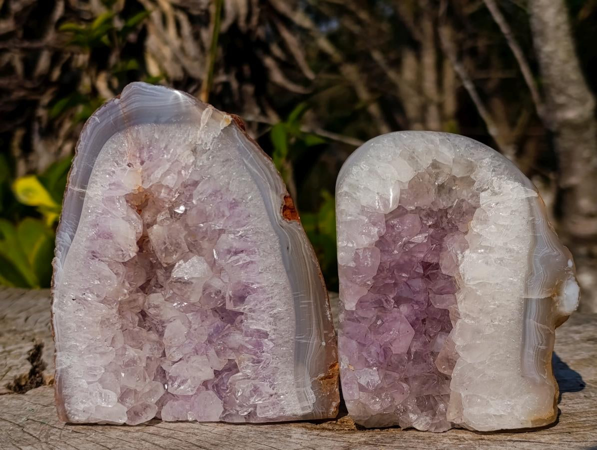 Polished and Natural Agate Amethyst Standing Display Pieces x 4 From Maintirano, Madagascar