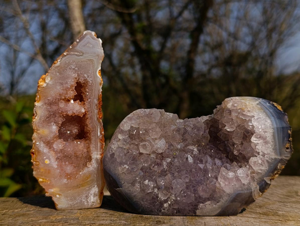 Polished and Natural Agate Amethyst Standing Display Pieces x 4 From Maintirano, Madagascar