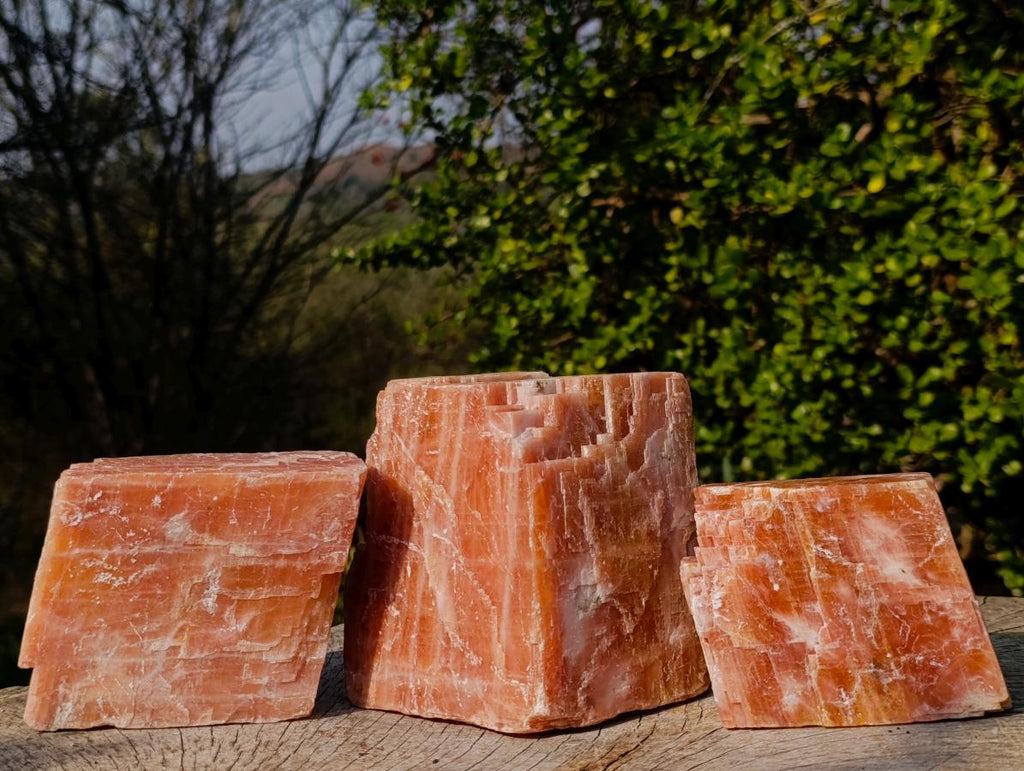 Natural XL Rhombohedral Sunset Orange Calcite Specimens x 3 From Spitzkop, Namibia