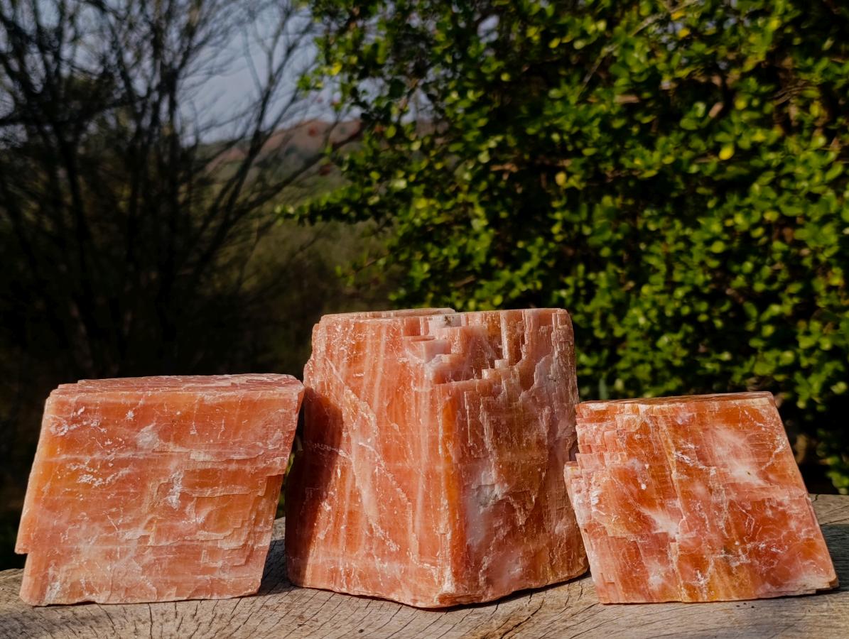 Natural XL Rhombohedral Sunset Orange Calcite Specimens x 3 From Spitzkop, Namibia