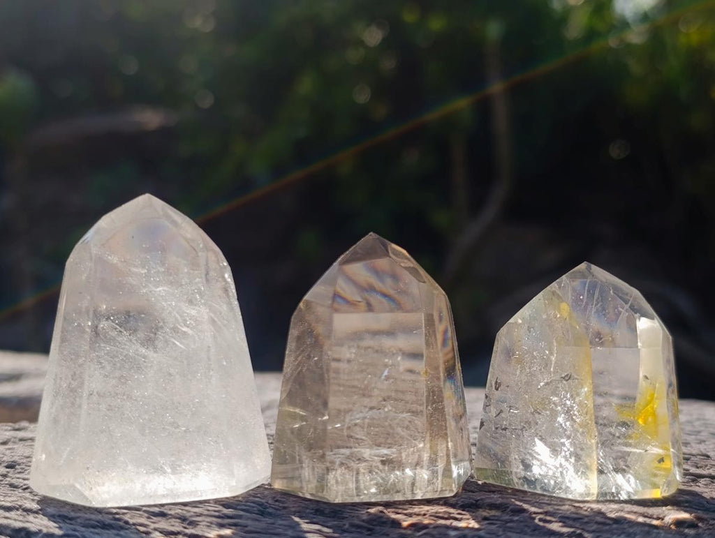 Polished Clear and Smokey Quartz Crystals x 12 From Madagascar