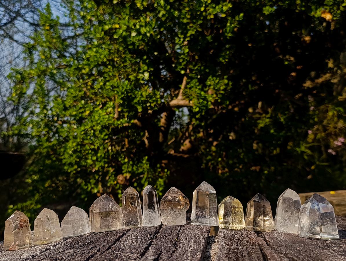 Polished Clear and Smokey Quartz Crystals x 12 From Madagascar