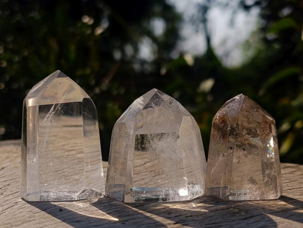 Polished Clear and Smokey Quartz Crystals x 12 From Madagascar