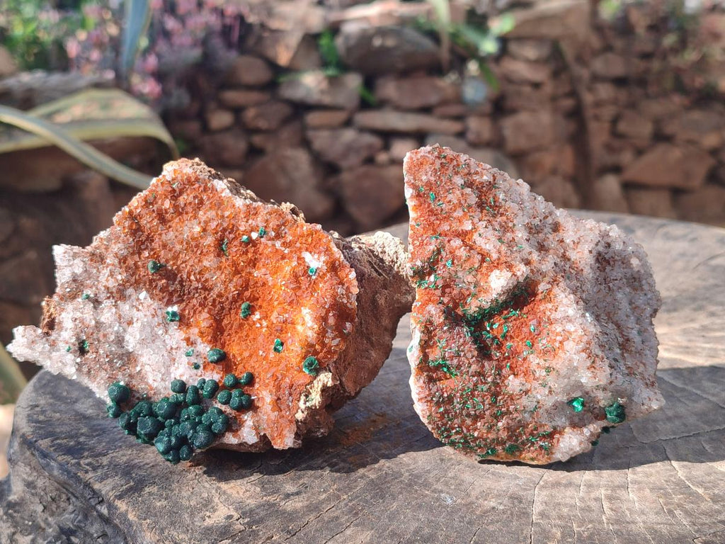 Natural Ball Malachite Specimens Coated with Drusy Quartz on Dolomite  x 2 From Mindingi Mine, Kambove, Congo
