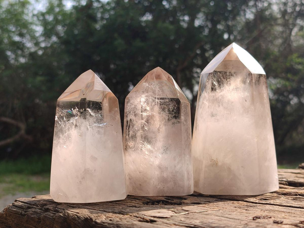 Polished Smokey Wispy Phantom Quartz Crystals x 3 From Anjozorobe, Madagascar