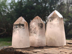 Polished Smokey Wispy Phantom Quartz Crystals x 3 From Anjozorobe, Madagascar
