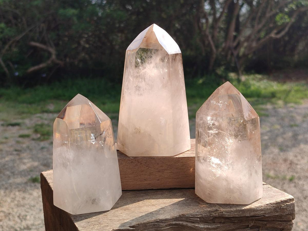 Polished Smokey Wispy Phantom Quartz Crystals x 3 From Anjozorobe, Madagascar
