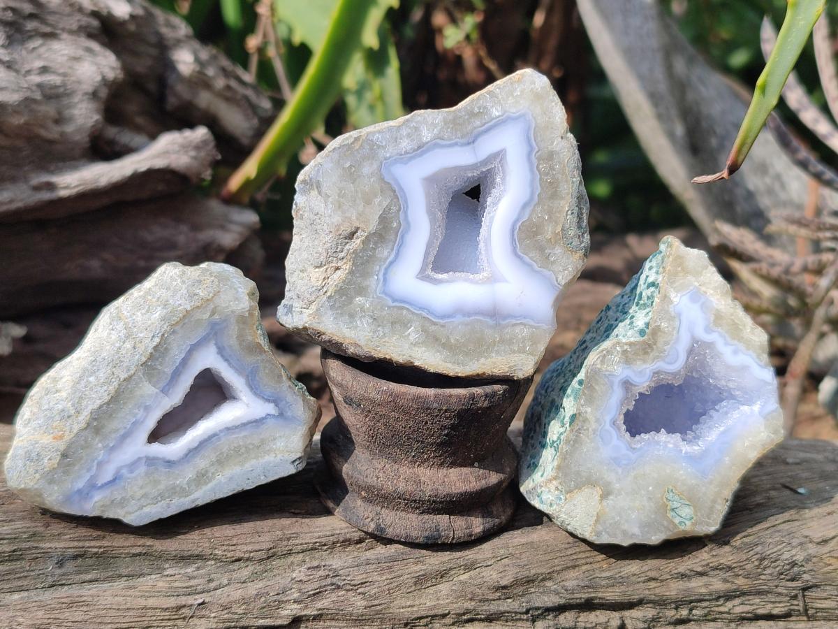 Polished One Side Blue Lace Agate Geodes x 20 From Nsanje, Malawi