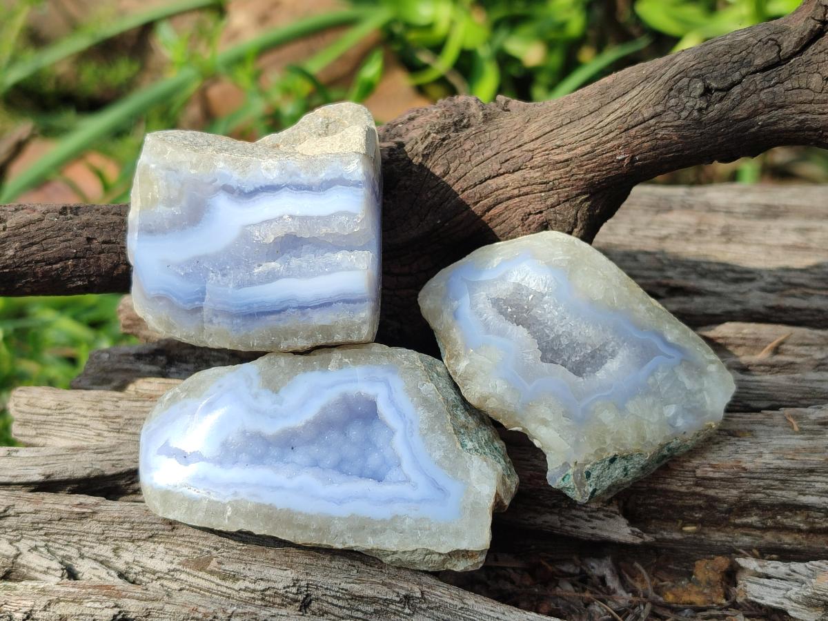 Polished One Side Blue Lace Agate Geodes x 20 From Nsanje, Malawi