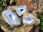 Polished One Side Blue Lace Agate Geodes x 20 From Nsanje, Malawi