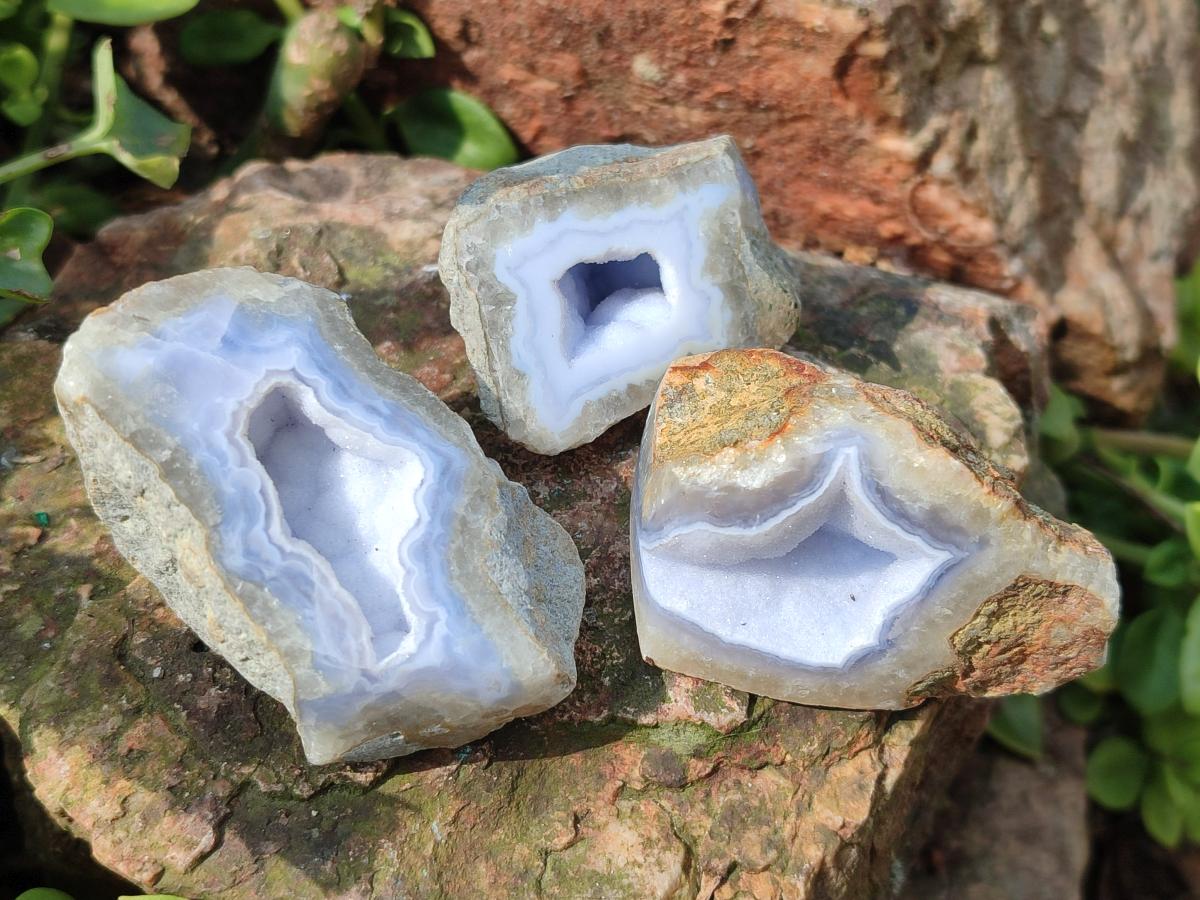 Polished One Side Blue Lace Agate Geodes x 20 From Nsanje, Malawi