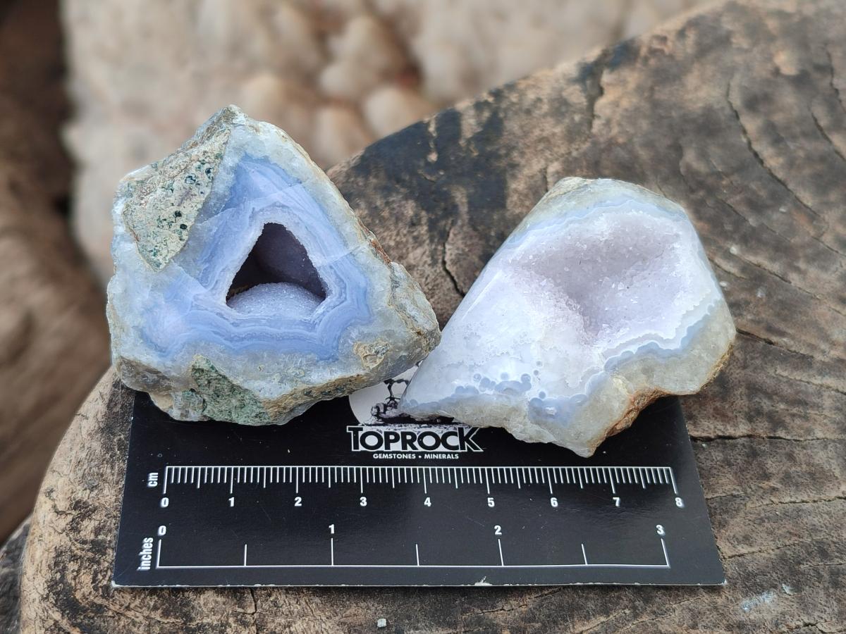 Polished One Side Blue Lace Agate Geodes x 20 From Nsanje, Malawi